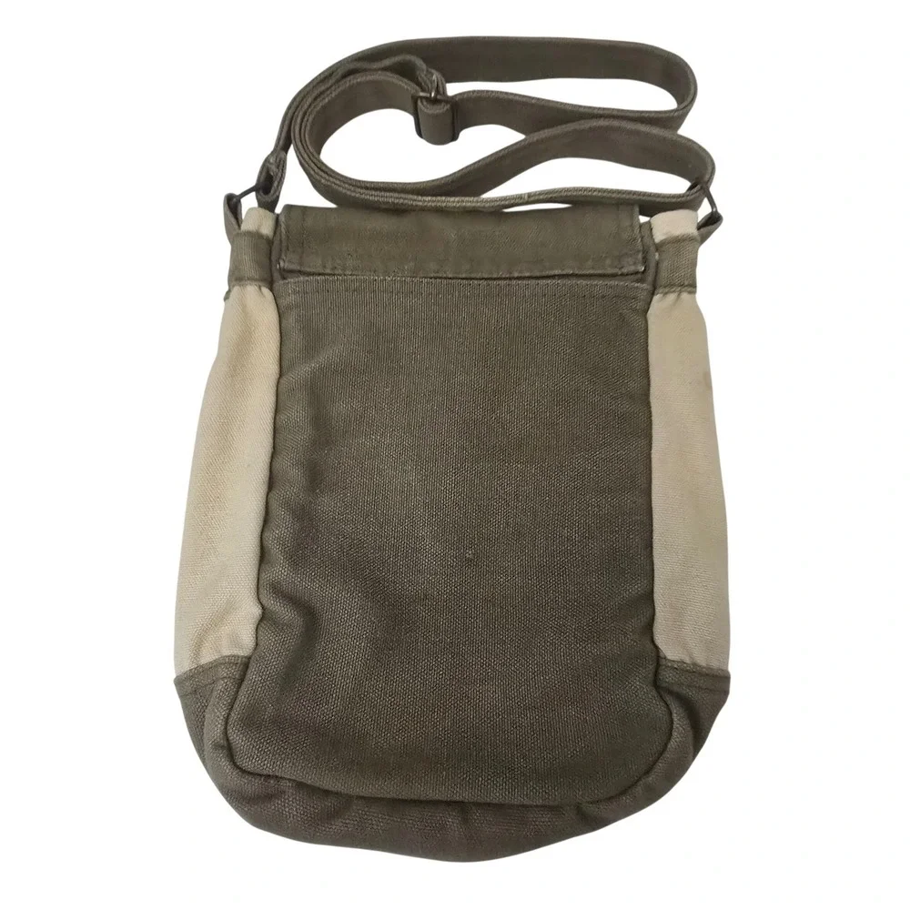 Vintage 90s Route 66 Canvas Olive Green Beige Plaid Utility grunge crossbody Bag